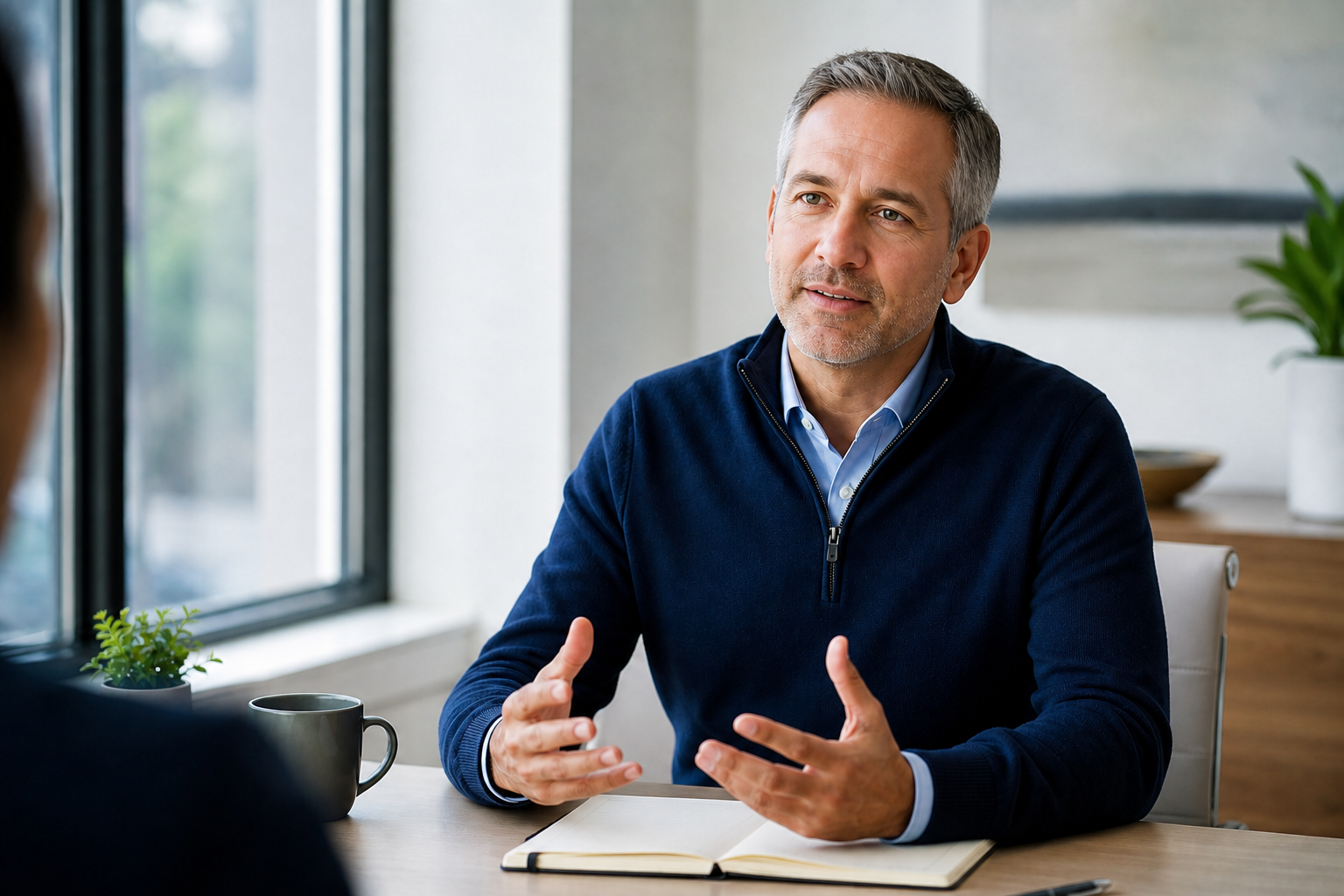 Physician discussing a financial decision with an advisor